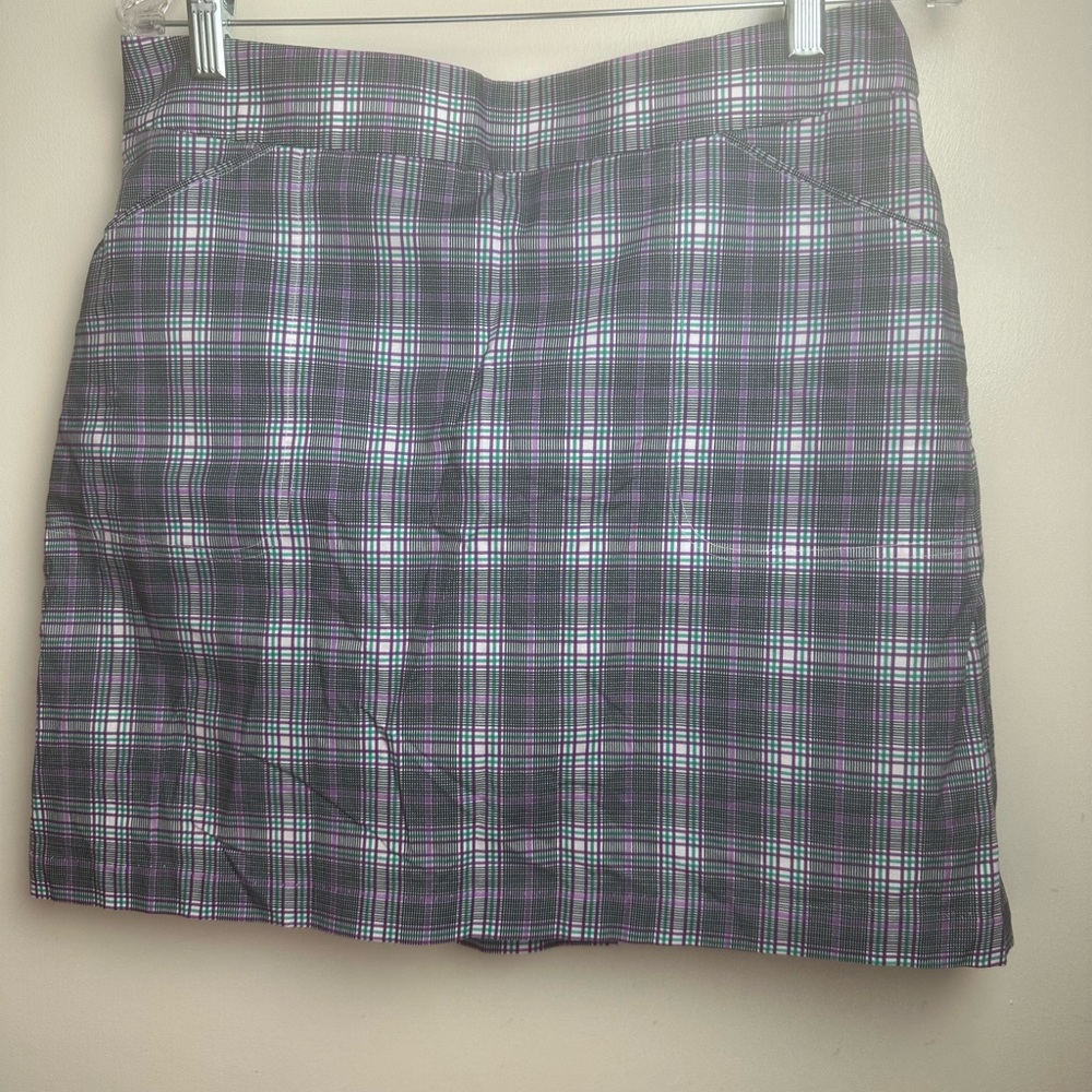 Peter Millar Black White Purple Plaid PM Golf Activewear Skort W/Pockets NWT 8